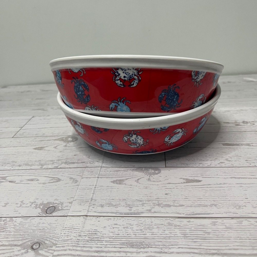 Cynthia Rowley Red Crab Melamine Pasta Bowls Set of 2 Nautical Coastal